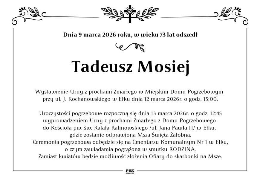 Tadeusz Mosiej - nekrolog